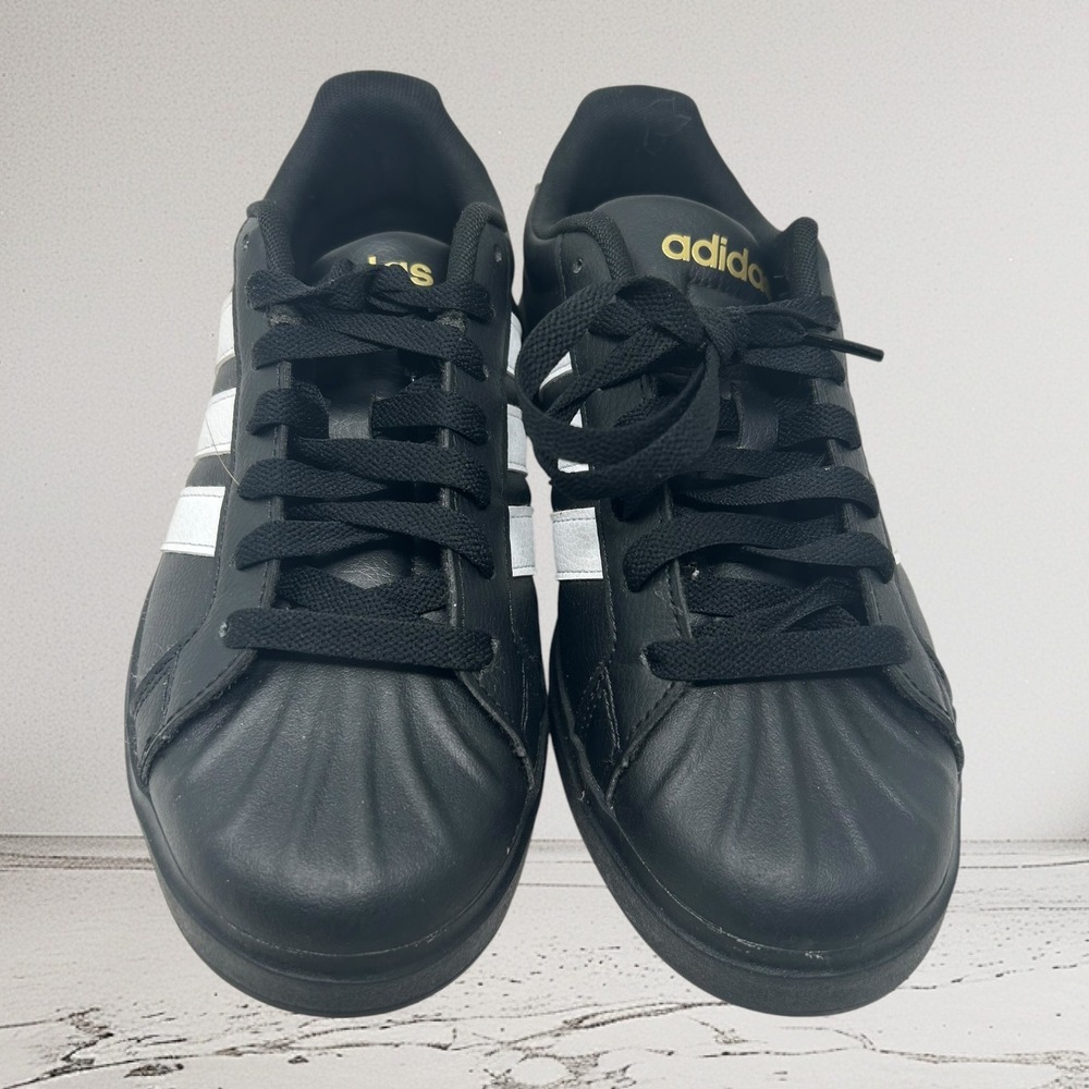 Adidas Grand Court Black White Gold Metallic Sneakers PGD 789006 US 5.5